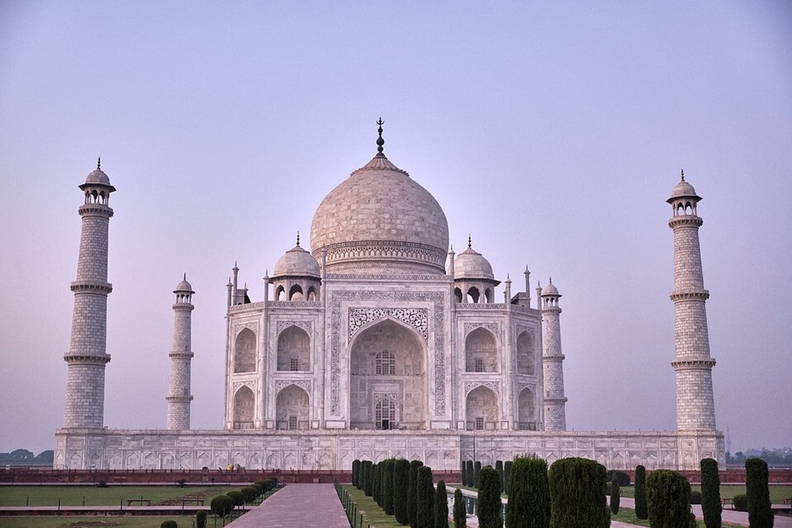 First light on the marble dome of the Taj Mahal